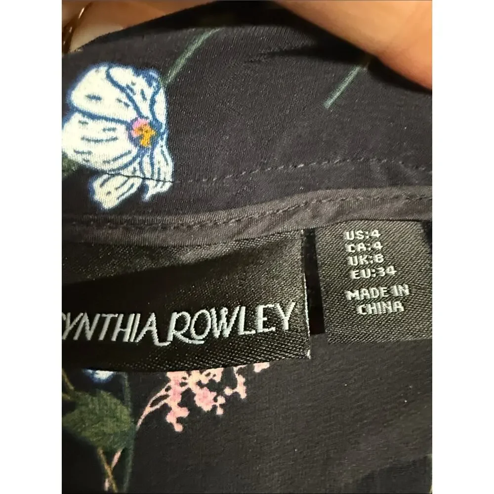Cynthia Rowley Black Floral Wide Leg Pants Black Sz 4